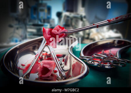 Montreal,Canada,10 March,2018. Holding forceps in a hospital surgery setting.Credit: Mario Beauregard/Alamy Live News Stock Photo