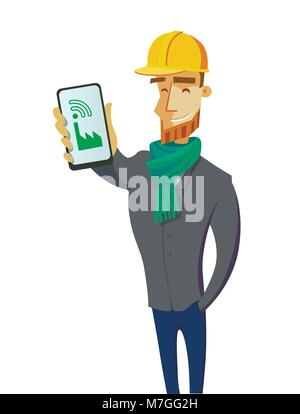 Engineer and smart factory concept. Industrial internet of Things. Sensor Network. Modern digital factory 4.0 . Vector illustration Stock Vector