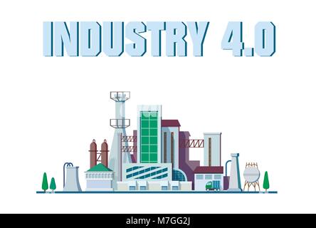 smart factory concept. Industrial internet of Things. Sensor Network. Modern digital factory 4.0 . Vector illustration Stock Vector