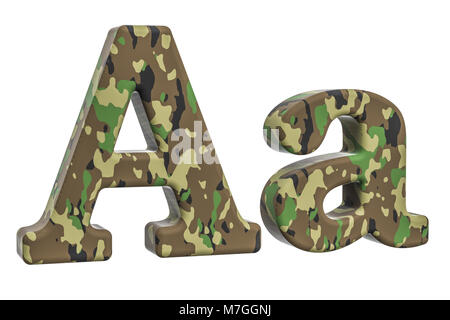 Camouflage army letter A, 3D rendering isolated on white background Stock Photo