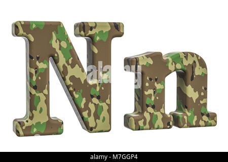 Camouflage army letter N, 3D rendering isolated on white background Stock Photo