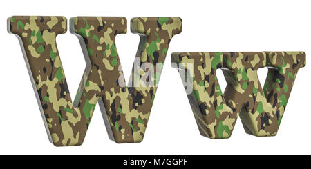 Camouflage army letter W, 3D rendering isolated on white background Stock Photo