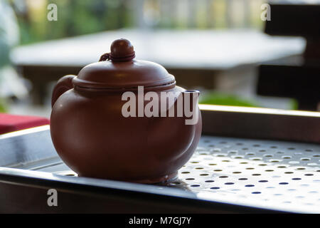 Teapot for traditional Chinese tea ceremony, outdoors Stock Photo