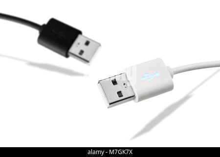 Black and white USB Cable isolated at white background with shadow Stock Photo