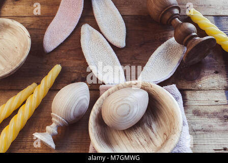 Rabbit ears Easter symbol, decorative close-up eggs, Stock Photo