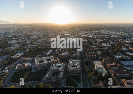 Los Angeles, California, USA - February 20, 2018:  Aerial view of USC Village, Jefferson Bl and the University of Southern California campus south of  Stock Photo