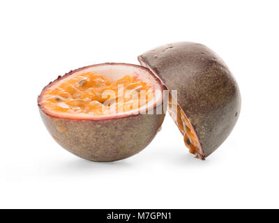 Two halves of passion fruit isolated on white, clipping path included Stock Photo