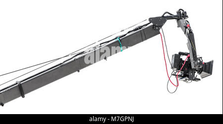 Telescopic camera crane for film and TV production isolated on white background. Crane telescopes. Stock Photo