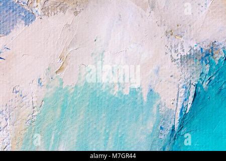hand painted canvas in blue and white colors. creative abstract oil painting background. Stock Photo
