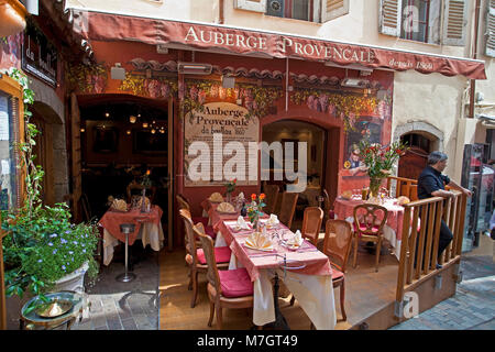 Romantic street restaurant, Auberge Provencale, at old town Le Suquet, Cannes, french riviera, South France, France, Europe Stock Photo