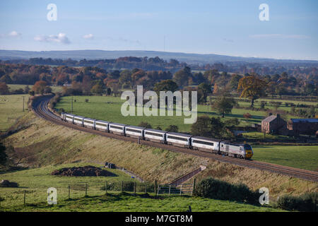 A East coast trains intercity 125 running on the Tyne valley line.  During the period when the east coast franchise was publicly run. Stock Photo