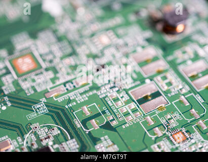 Printed circuit Board with electronic elements Stock Photo