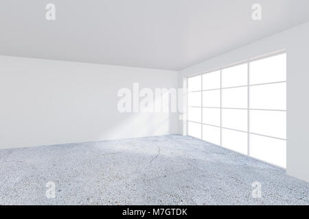 Bright office with large windows. 3d rendering. Stock Photo