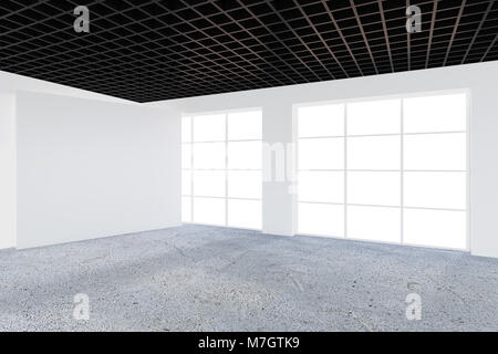 Empty office room with light ray on floor. 3D Rendering Stock Photo