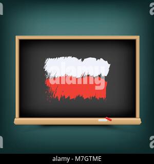 Poland flag draw on school blackboard Stock Vector