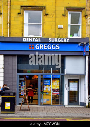 Newcastle Greggs pie shop and Dentist sign Stock Photo