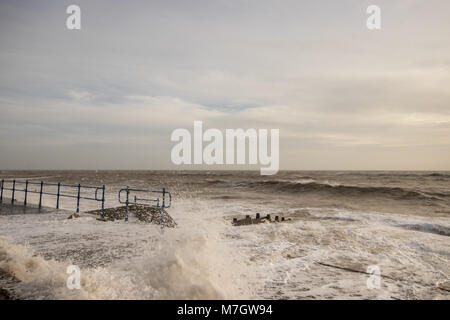 Stormy seas at Felpham promenade seafront near Bognor Regis, West Sussex, UK. Storm Eleanor hit the UK on the 3rd and 4th January, 2018. Stock Photo