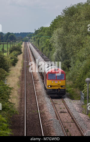 DB cargo Class 60 heavy freight locomotive at Lowdham (East of Nottingham)  with a train of empty tanks returning to Humber oil refinery Stock Photo