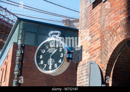 Giant pocket watch display outside the Shinola watch store in Dumbo, Brooklyn, NYC Stock Photo