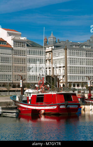 Seafront and fishing port, La Marina avenue, La Coruña, Region of Galicia, Spain, Europe Stock Photo