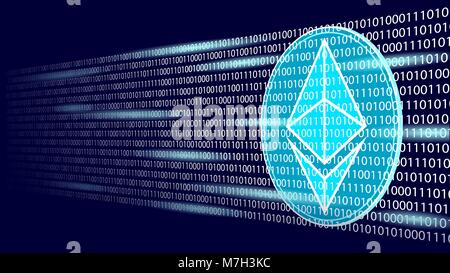 Ethereum digital cryptocurrency sign binary code number. Big data information mining technology. Blue glowing abstract web internet electronic payment vector illustration Stock Vector