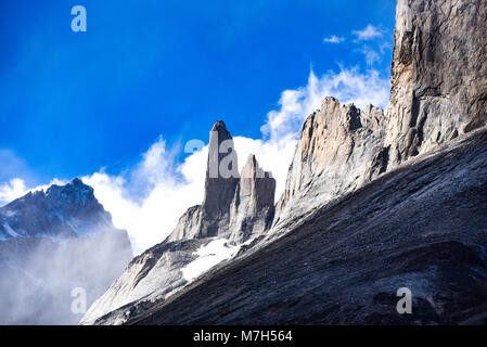 Dramatic mountain peaks in the Torres del Paine National Park, Patagonia, Chile Stock Photo