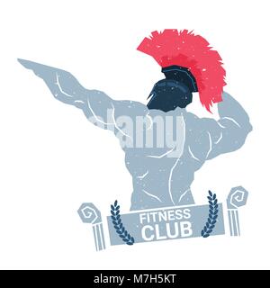 Creative Fitness Club Logo With Bodybuilder Man Silhouette Modern Sport Center Icon Template Isolated On White Background Stock Vector