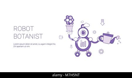 Robot Botanist Template Web Banner With Copy Space Stock Vector