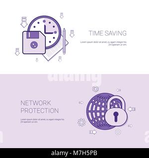 Time Saving And Network Protection Template Web Banner With Copy Space Stock Vector