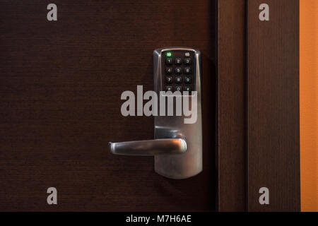 Hotel door handle with electronic security number system Stock Photo
