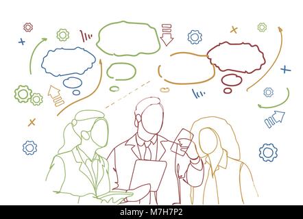 Silhouette Group Scientists In White Coats Reading Document Analysis Doodle Researchers Working Stock Vector