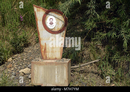 Truck driver's souvenir monument on the Kolyma highway. Stock Photo