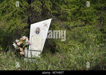 Truck driver's souvenir monument on the Kolyma highway. Stock Photo