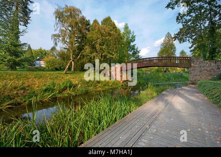 Natural park at the banks of Utrata River in Zelazowa Wola, Poland. Little manor-house - birthplace of famous Polish composer - Frederick Chopin in th Stock Photo