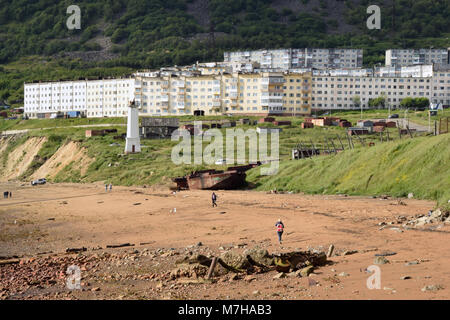 The beach of Magadan on the Okhotsk sea in summer season. Magadan is the capitale city of the Kolyma region. Stock Photo