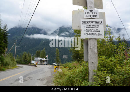 The remote Canadian customs post on the Canada-US border between the towns of Stewart, British Columbia and Hyder, Alaska. Stock Photo