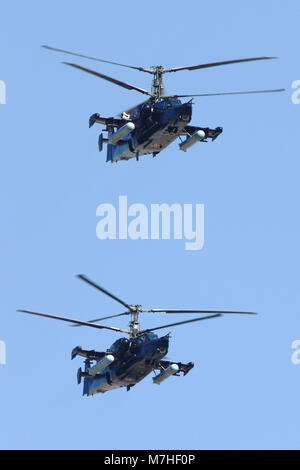 Ka-50 Black Shark attack helicopters of the Russian Air Force. Stock Photo