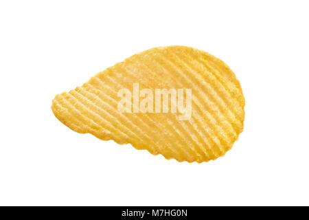 Single potato chip on white background close-up isolated Stock Photo