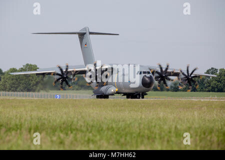 German Air Force Airbus A400M taking off, Landsberg, Germany. Stock Photo