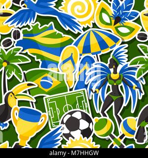 Brazil seamless pattern with sticker objects and cultural symbols Stock Vector