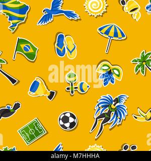 Brazil seamless pattern with sticker objects and cultural symbols Stock Vector