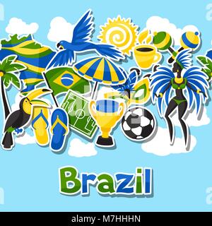 Brazil seamless pattern with sticker objects and cultural symbols Stock Vector