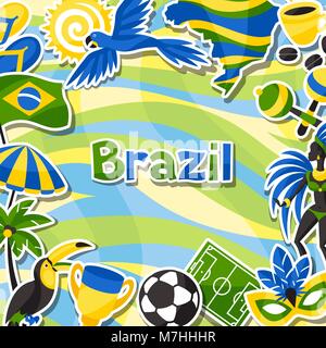 Brazil background with sticker objects and cultural symbols Stock Vector