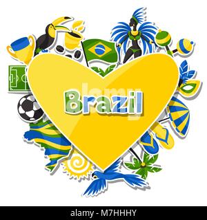 Brazil background with sticker objects and cultural symbols Stock Vector