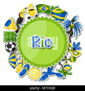 Brazil background with sticker objects and cultural symbols Stock Vector