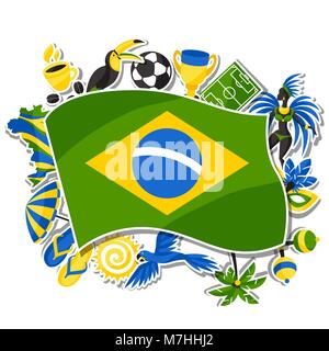 Brazil background with sticker objects and cultural symbols Stock Vector