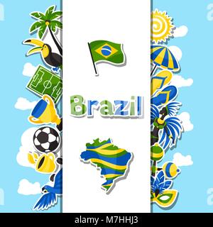 Brazil background with sticker objects and cultural symbols Stock Vector