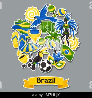 Brazil background with sticker objects and cultural symbols Stock Vector