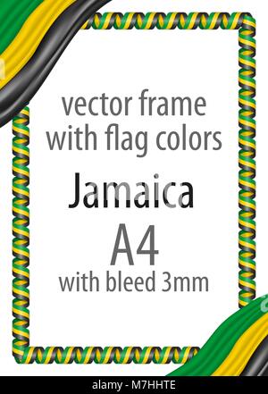 Frame and border of ribbon with the colors of the Jamaica flag Stock Vector