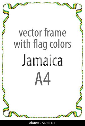 Frame and border of ribbon with the colors of the Jamaica flag Stock Vector